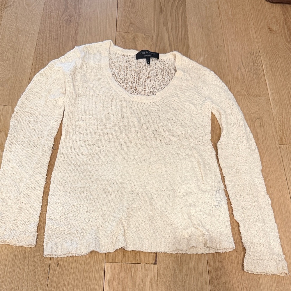 rag & bone Cream Scoop Neck Lightweight Knit Sweater
